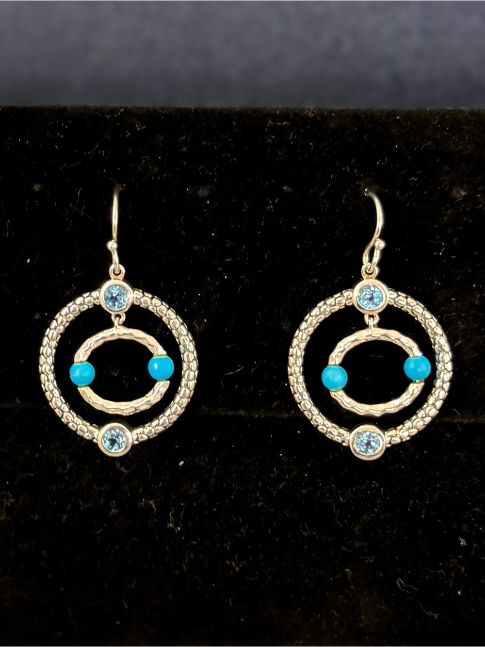 MICHAEL DAWKINS Sterling Silver Blue Topaz Turquoise Popcorn Dangle Earrings